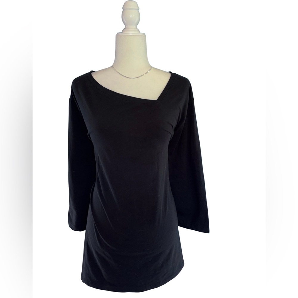 Attitudes by Renee Black Asymmetrical V-Neck Long Sleeve Tunic Top Size 4X